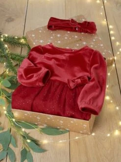 Coffret Noël Robe Tulle Pailleté Et Bandeau Bébé - Rouge