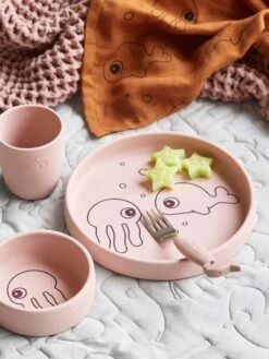 Done By Deer Coffret Repas 3 Pièces Sea Friends En Silicone - Rose