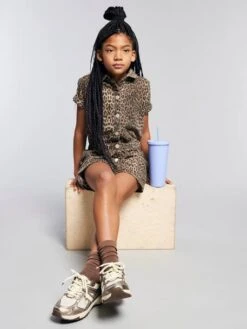 Combi Short Imprimé Léopard Fille - Beige