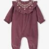 Combinaison Bébé En Velours Avec Col Brodé Et Volanté - Aubergine -Vertbaudet Soldes Boutique combinaison bebe en velours avec col brode et volante