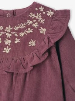 Combinaison Bébé En Velours Avec Col Brodé Et Volanté - Aubergine -Vertbaudet Soldes Boutique combinaison bebe en velours avec col brode et volante 2