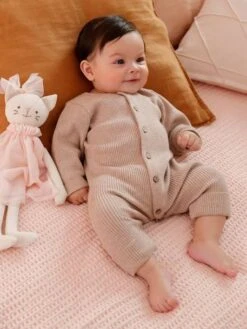 Combinaison En Côtes Bébé Manches Longues - Gris Chiné -Vertbaudet Soldes Boutique combinaison en cotes bebe manches longues 17