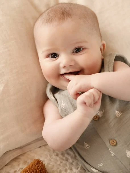 Combinaison En Gaze De Coton Naissance - Beige Clair Imprime 14 Combinaison En Gaze De Coton Naissance - Beige Clair Imprime – Image 14