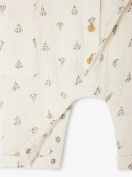 Combinaison En Gaze De Coton Naissance - Beige Clair Imprime 3 Combinaison En Gaze De Coton Naissance - Beige Clair Imprime – Image 3