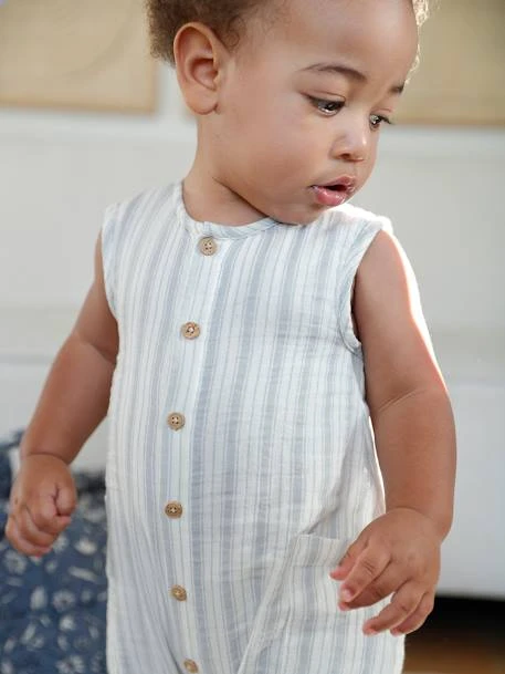 Combinaison En Gaze De Coton Naissance - Beige Clair Imprime 8 Combinaison En Gaze De Coton Naissance - Beige Clair Imprime – Image 8