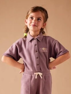 Combinaison En Molleton Fille Manches Courtes - Mauve 14 Combinaison En Molleton Fille Manches Courtes - Mauve -Vertbaudet Soldes Boutique combinaison en molleton fille manches courtes 6