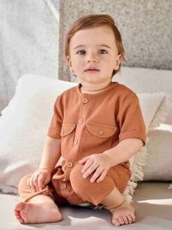 Combinaison En Nid D'abeille Bébé - Rouille -Vertbaudet Soldes Boutique combinaison en nid dabeille bebe 6