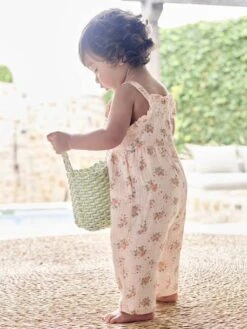 Combinaison Large En Gaze De Coton Bébé - Rose Pâle -Vertbaudet Soldes Boutique combinaison large en gaze de coton bebe 7