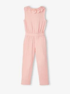 Combinaison Longue Cérémonie En Gaze De Coton Fille Col En Broderie Anglaise - Rose Pâle -Vertbaudet Soldes Boutique combinaison longue ceremonie en gaze de coton fille col en broderie anglaise 2