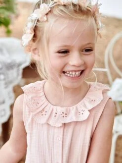 Combinaison Longue Cérémonie En Gaze De Coton Fille Col En Broderie Anglaise - Rose Pâle -Vertbaudet Soldes Boutique combinaison longue ceremonie en gaze de coton fille col en broderie anglaise 6