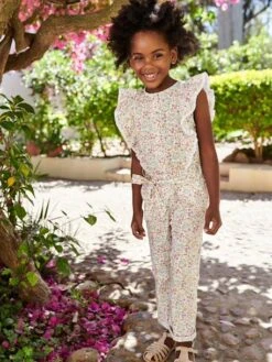 Combinaison Volantée à Fleurs Fille - écru