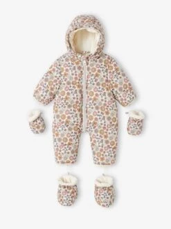 Combipilote Bébé Fille Fleurie Doublée Polaire - Beige Clair Imprime