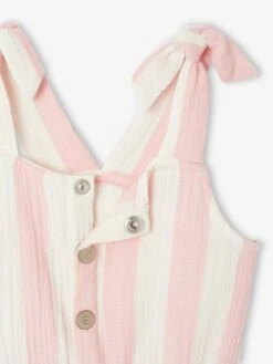 Combishort à Grosses Rayures Fille En Gaze De Coton - Rose Bonbon -Vertbaudet Soldes Boutique combishort a grosses rayures fille en gaze de coton 3