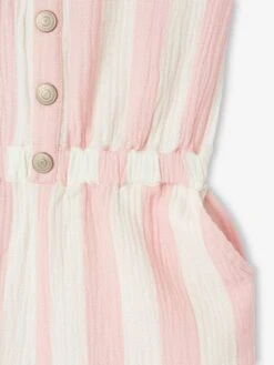 Combishort à Grosses Rayures Fille En Gaze De Coton - Rose Bonbon -Vertbaudet Soldes Boutique combishort a grosses rayures fille en gaze de coton 4