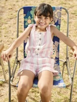 Combishort à Grosses Rayures Fille En Gaze De Coton - Rose Bonbon -Vertbaudet Soldes Boutique combishort a grosses rayures fille en gaze de coton 6