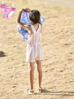 Combishort à Grosses Rayures Fille En Gaze De Coton - Rose Bonbon -Vertbaudet Soldes Boutique combishort a grosses rayures fille en gaze de coton 7
