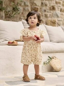 Combishort En Gaze De Coton Bébé - écru