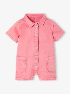 Combishort En Twill Bébé - Rose Bonbon