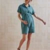 Combishort Grossesse Et Allaitement En Gaze De Coton - Vert émeraude -Vertbaudet Soldes Boutique combishort grossesse et allaitement en gaze de coton
