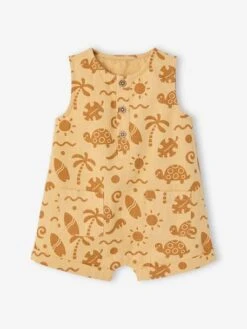 Combishort Motifs" Beach" Effet Lin Bébé - Ocre