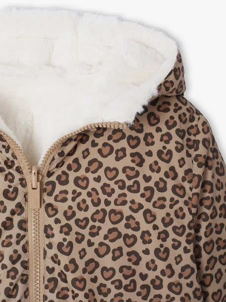 Coupe-vent à Capuche Réversible Fille Léopard/sherpa - Beige 5 Coupe-vent à Capuche Réversible Fille Léopard/sherpa - Beige – Image 5