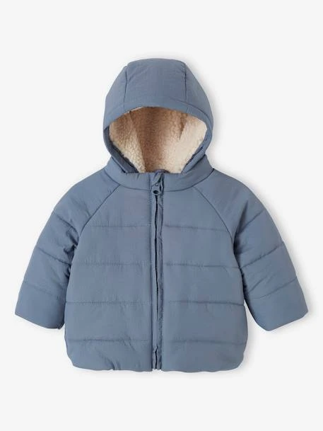Doudoune Avec Capuche Doublée Amovible Bébé - Bleu Grisé 3 Doudoune Avec Capuche Doublée Amovible Bébé - Bleu Grisé – Image 3