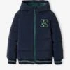 Doudoune Collège Doublée Polaire Garçon Avec Badge Poitrine - Dark Bleu Indigo