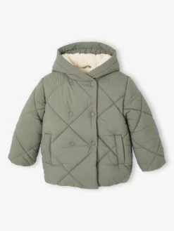 Doudoune Fille à Capuche Doublée Sherpa - Vert -Vertbaudet Soldes Boutique doudoune fille a capuche doublee sherpa 15