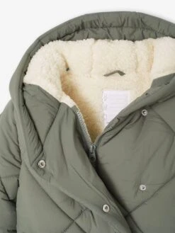 Doudoune Fille à Capuche Doublée Sherpa - Vert -Vertbaudet Soldes Boutique doudoune fille a capuche doublee sherpa 18