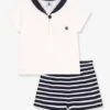 Ens Bébé 2 Pièces Petit Bateau Tee-shirt Col Vareuse - Marine