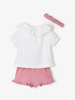 Ensemble 3 Pièces Bébé Blouse Brodée, Short En Gaze De Coton Et Son Bandeau Assorti - Rose 9 Ensemble 3 Pièces Bébé Blouse Brodée, Short En Gaze De Coton Et Son Bandeau Assorti - Rose -Vertbaudet Soldes Boutique ensemble 3 pieces bebe blouse brodee short en gaze de coton et son bandeau assorti 3