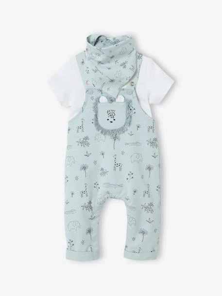 Ensemble 3 Pièces Naissance Salopette + Body + Foulard - Vert 1 Ensemble 3 Pièces Naissance Salopette + Body + Foulard - Vert