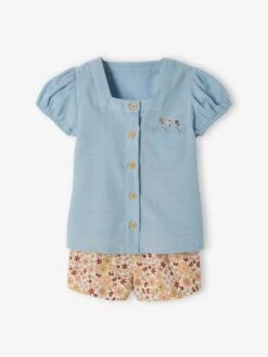 Ensemble Bébé Blouse Et Short Fleuri - Double Stone