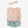 Ensemble Bébé : Blouse + Short + Bandeau En Gaze De Coton - Rose Pâle -Vertbaudet Soldes Boutique ensemble bebe blouse short bandeau en gaze de coton
