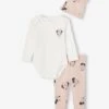 Ensemble Bébé Fille Body + Pantalon + Bonnet Disney Minnie - Rose Poudré -Vertbaudet Soldes Boutique ensemble bebe fille body pantalon bonnet disney minnie