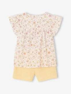 Ensemble Blouse Imprimée Et Short En Gaze De Coton Fille - Vanille