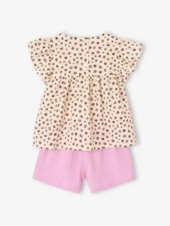 Ensemble Blouse Imprimée Et Short En Gaze De Coton Fille - Jaune Pastel -Vertbaudet Soldes Boutique ensemble blouse imprimee et short en gaze de coton fille 29