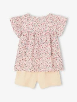 Ensemble Blouse Imprimée Et Short En Gaze De Coton Fille - Jaune Pastel -Vertbaudet Soldes Boutique ensemble blouse imprimee et short en gaze de coton fille 32