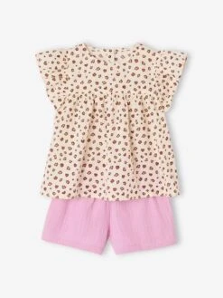 Ensemble Blouse Imprimée Et Short En Gaze De Coton Fille - Vert Sauge -Vertbaudet Soldes Boutique ensemble blouse imprimee et short en gaze de coton fille 46
