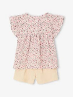 Ensemble Blouse Imprimée Et Short En Gaze De Coton Fille - Vert Sauge -Vertbaudet Soldes Boutique ensemble blouse imprimee et short en gaze de coton fille 55