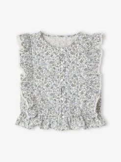 Ensemble Blouse + Short Cérémonie Fille - Bleu Imprimé -Vertbaudet Soldes Boutique ensemble blouse short ceremonie fille 2