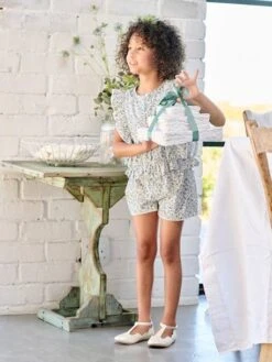 Ensemble Blouse + Short Cérémonie Fille - Bleu Imprimé -Vertbaudet Soldes Boutique ensemble blouse short ceremonie fille 4