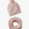 Ensemble Bonnet Et Snood Fille - Rose Pâle -Vertbaudet Soldes Boutique ensemble bonnet et snood fille