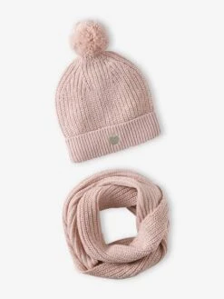 Ensemble Bonnet Et Snood Fille - Rose Pâle
