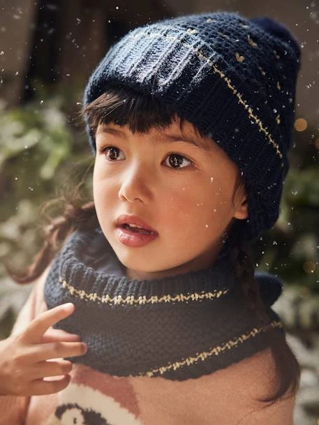 Ensemble Bonnet + Snood + Gants Coeurs Fille - Encre Imprimé 2 Ensemble Bonnet + Snood + Gants Coeurs Fille - Encre Imprimé – Image 2