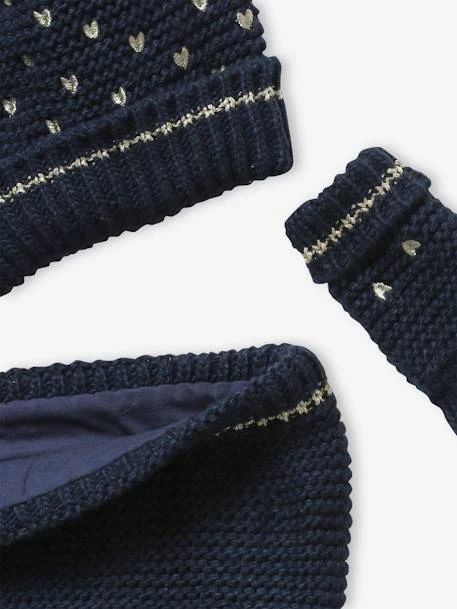 Ensemble Bonnet + Snood + Gants Coeurs Fille - Encre Imprimé 8 Ensemble Bonnet + Snood + Gants Coeurs Fille - Encre Imprimé – Image 8