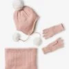 Ensemble Bonnet + Snood + Gants En Maille - Rose Poudré 41 Ensemble Bonnet + Snood + Gants En Maille - Rose Poudré -Vertbaudet Soldes Boutique ensemble bonnet snood gants en maille