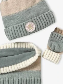 Ensemble Bonnet Snood Moufles/mitaines Colorblock Fille - Vert D'eau -Vertbaudet Soldes Boutique ensemble bonnet snood mouflesmitaines colorblock fille 13