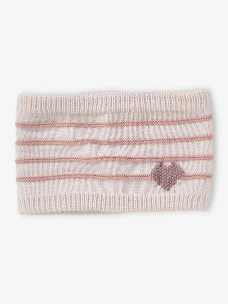 Ensemble Bonnet + Snood + Moufles/mitaines Rayures/coeur Fille - Marine 3 Ensemble Bonnet + Snood + Moufles/mitaines Rayures/coeur Fille - Marine – Image 3