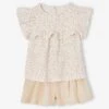 Ensemble Cérémonie Blouse Et Short En Gaze De Coton Fille - Blanc -Vertbaudet Soldes Boutique ensemble ceremonie blouse et short en gaze de coton fille